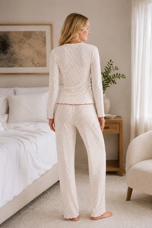 Kiremit Kirazlı Önden Düğmeli Pijama Takımı