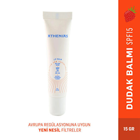 ATHENIAS Lip Balm Anti Chap SPF15 Organik Çilek Aromalı Dudak Bakımı Çatlak Karşıtı 15 gr