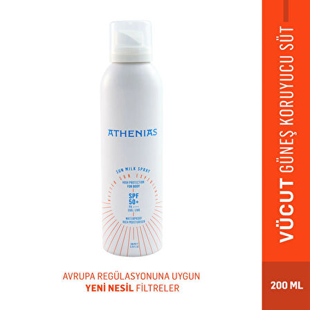 ATHENIAS Sun Milk Spray SPF50+ Tüm Cilt Tipleri İçin Uva Uvb Yüksek Korumalı Güneş Kremi 200 ml