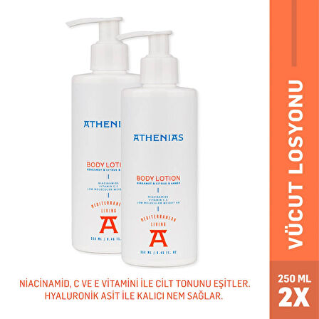 ATHENIAS Niacinamide, E ve C Vitamini Içeren Vücut Losyonu 250 ml Uzun Süre Nem x 2 Adet