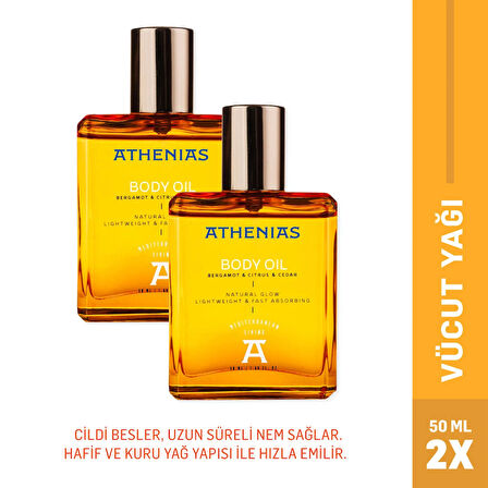 ATHENIAS Yüz ve Vücut Yağı 50 ml 21 Çeşit Organik Yağ ve Ekstrakt Nemlendirici Doğal Parlaklık x 2 Adet