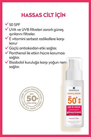 Spf 50 Yüz Ve Vücut Koruma Hassas, Kuru & Kızarık Ciltler Için Güneş Kremi 100 ml Panthenol