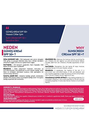 Spf 50 Yüz Ve Vücut Koruma Hassas, Kuru & Kızarık Ciltler Için Güneş Kremi 100 ml Panthenol