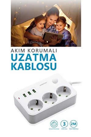 Polosmart MP14 Akım Korumalı Uzatma Kablosu Beyaz