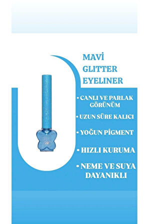 MOV Glitter Eyeliner Mavi – Işıltılı Mavi Kalem Eyeliner – Suya / Tere Dayanıklı Parlak Görünüm