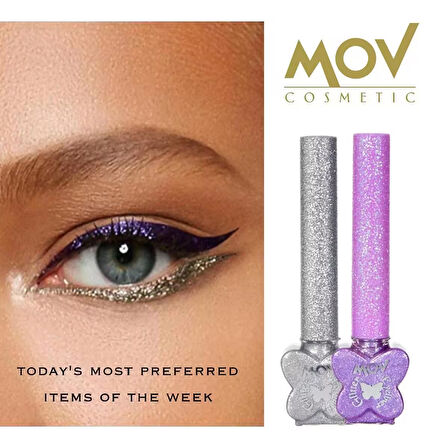 MOV Glitter Eyeliner Gri – Metalik Gri Işıltılı Kalem Eyeliner – Suya/Tere Dayanıklı & Kalıcı