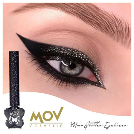 MOV Glitter Eyeliner Siyah – Işıltılı Siyah Kalem Eyeliner – Suya & Tere Dayanıklı, Parlak Görünüm