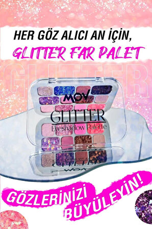 MOV 12’li Far Paleti Glitter No:03 – ışıltılı & mat tonlar – Yüksek Pigmentasyon & Kalıcı Göz Far Paleti
