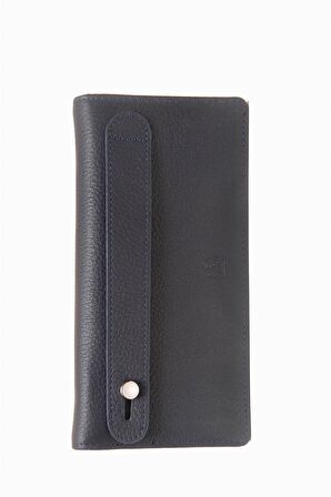 Hakiki Deri RFID Korumalı Telefonlu El Portföyü 804 - Lacivert