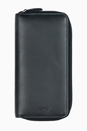 Damy Hakiki Deri RFID Korumalı Telefon Bölmeli El Portföyü 833 - Siyah