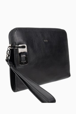Damy Hakiki Deri Unisex Parmak Okuyuculu El Çantası 8413 - Siyah