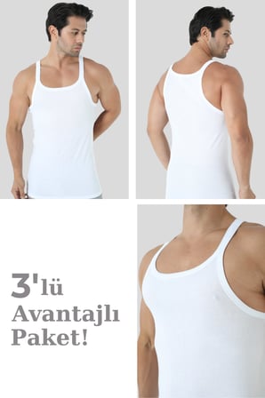 Erkek İnce Askılı Atlet 3'lü Paket Pamuklu Ribana Esnek Kumaş