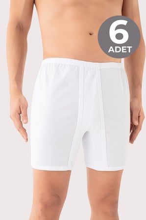 Erkek Paçalı Külot Boxer 6'lı Paket %100 Pamuk Penye
