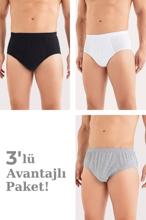 Erkek Pamuklu Külot Slip Beli Lastikli 3'lü Paket