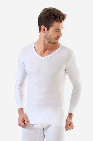 Erkek V Yaka Uzun Kollu Fanila Badi %100 Pamuk Ribana 2'li Paket