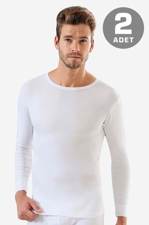 Erkek Bisiklet Yaka Uzun Kollu Fanila Badi %100 Pamuklu Ribana 2'li Paket