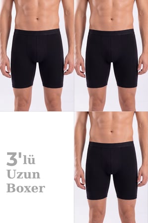 3'lü Paket Erkek Uzun Paçalı Boxer Pamuklu Likralı Esnek Kumaş