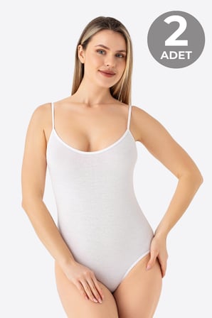 Kadın İp Askılı Çıtçıtlı Atlet Body Zıbın Pamuklu Likralı 2'li Paket
