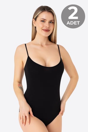 Kadın İp Askılı Çıtçıtlı Atlet Body Zıbın Pamuklu Likralı 2'li Paket