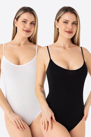 Kadın İp Askılı Çıtçıtlı Atlet Body Zıbın Pamuklu Likralı 2'li Paket