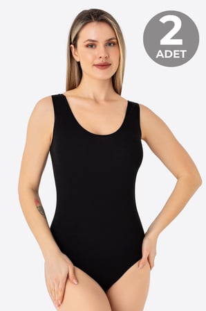 2'li Kadın Çıtçıtlı Atlet / Body Kalın Askılı Pamuklu Likralı