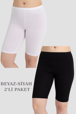 Kadın Pamuklu Diz Üstü Kısa Tayt 2'li Paket