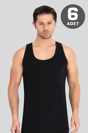 6'lı Paket Siyah Erkek Atlet %100 Pamuklu Penye, Nefes Alabilir İç Giyim