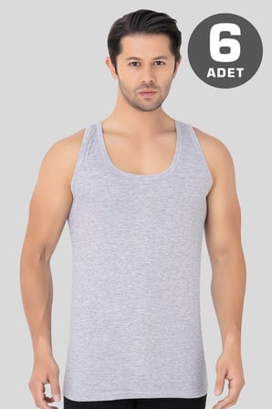 6'lı Paket Gri Erkek Atlet %100 Pamuklu Penye, Nefes Alabilir İç Giyim