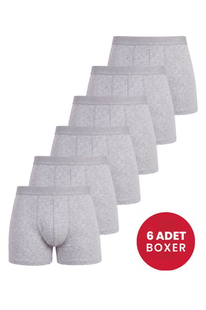 6'lı Paket Erkek Pamuklu Likralı Esnek Kumaş Gri Boxer