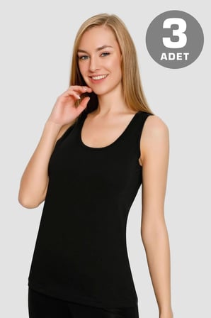 Kadın Pamuklu Likralı Kalın Askılı Atlet 3'lü Paket Esnek ve Yumuşak Kumaş