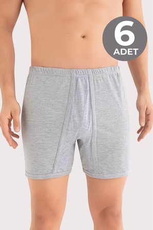 Erkek Paçalı Külot Boxer 6'lı Paket %100 Pamuk Penye