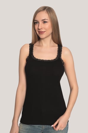 Kadın Dantelli Askılı Atlet 3'lü Paket %100 Pamuklu Ribana Esnek