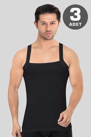 Erkek Geniş Biyeli Atlet %100 Pamuklu Ribana 3'lü Paket