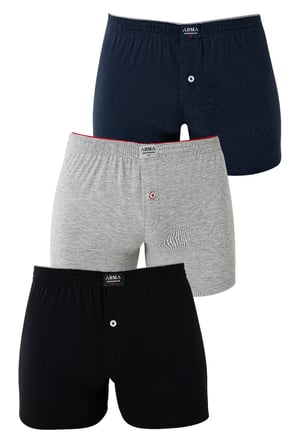 Erkek Düğmeli Boxer 3'lü Paket %100 Pamuklu Penye