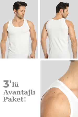 Erkek Pamuklu Omuzu Lok Dikişli Atlet 3'lü Paket