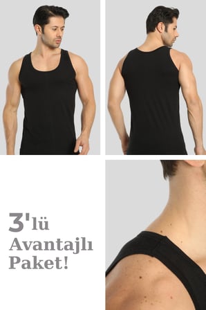 Erkek Pamuklu Omuzu Lok Dikişli Atlet 3'lü Paket