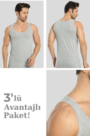 Erkek Pamuklu Omuzu Lok Dikişli Atlet 3'lü Paket