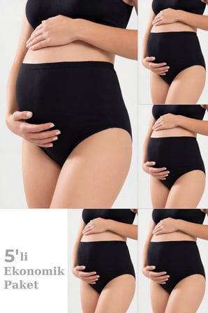 5'li Paket Kadın Pamuklu Likralı Yüksek Bel Hamile Lohusa Külot