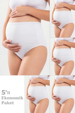 5'li Paket Kadın Pamuklu Likralı Yüksek Bel Hamile Lohusa Külot