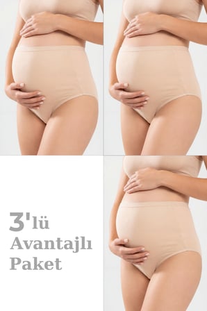 3'lü Paket Kadın Pamuklu Likralı Yüksek Bel Hamile Lohusa Külot Esnek ve Rahat Kumaş