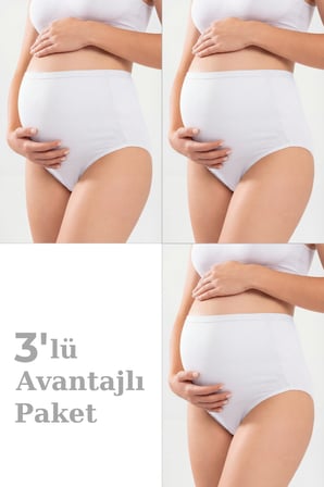 3'lü Paket Kadın Pamuklu Likralı Yüksek Bel Hamile Lohusa Külot Esnek ve Rahat Kumaş
