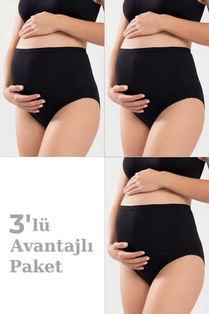 3'lü Paket Kadın Pamuklu Likralı Yüksek Bel Hamile Lohusa Külot Esnek ve Rahat Kumaş