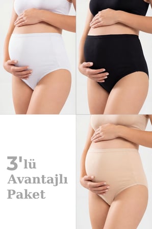3'lü Paket Kadın Pamuklu Likralı Yüksek Bel Hamile Lohusa Külot Esnek ve Rahat Kumaş