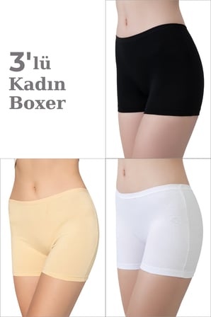 3'lü Paket Kadın Boxer Şort Pamuklu Likralı