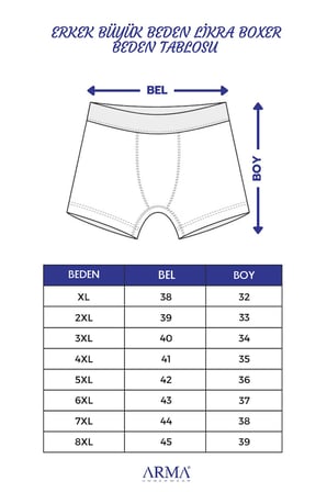 Erkek Büyük Beden Boxer Pamuklu Likralı Yumuşak ve Esnek Kumaş 5'li Paket