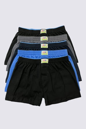 Karışık Renkli Erkek Çocuk Boxer 5'li Paket Düz Klasik Rahat Kesim %100 Pamuklu