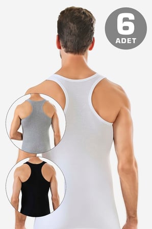 6'lı Paket Erkek Rambo Sporcu Atlet %100 Pamuk Ribana