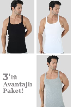 Erkek İnce Askılı Atlet 3'lü Paket Pamuklu Ribana Esnek Kumaş