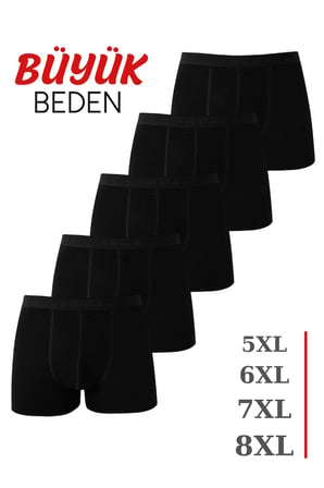 Erkek Büyük Beden Boxer Pamuklu Likralı Yumuşak ve Esnek Kumaş 5'li Paket