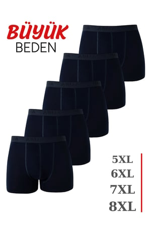 Erkek Büyük Beden Boxer Pamuklu Likralı Yumuşak ve Esnek Kumaş 5'li Paket